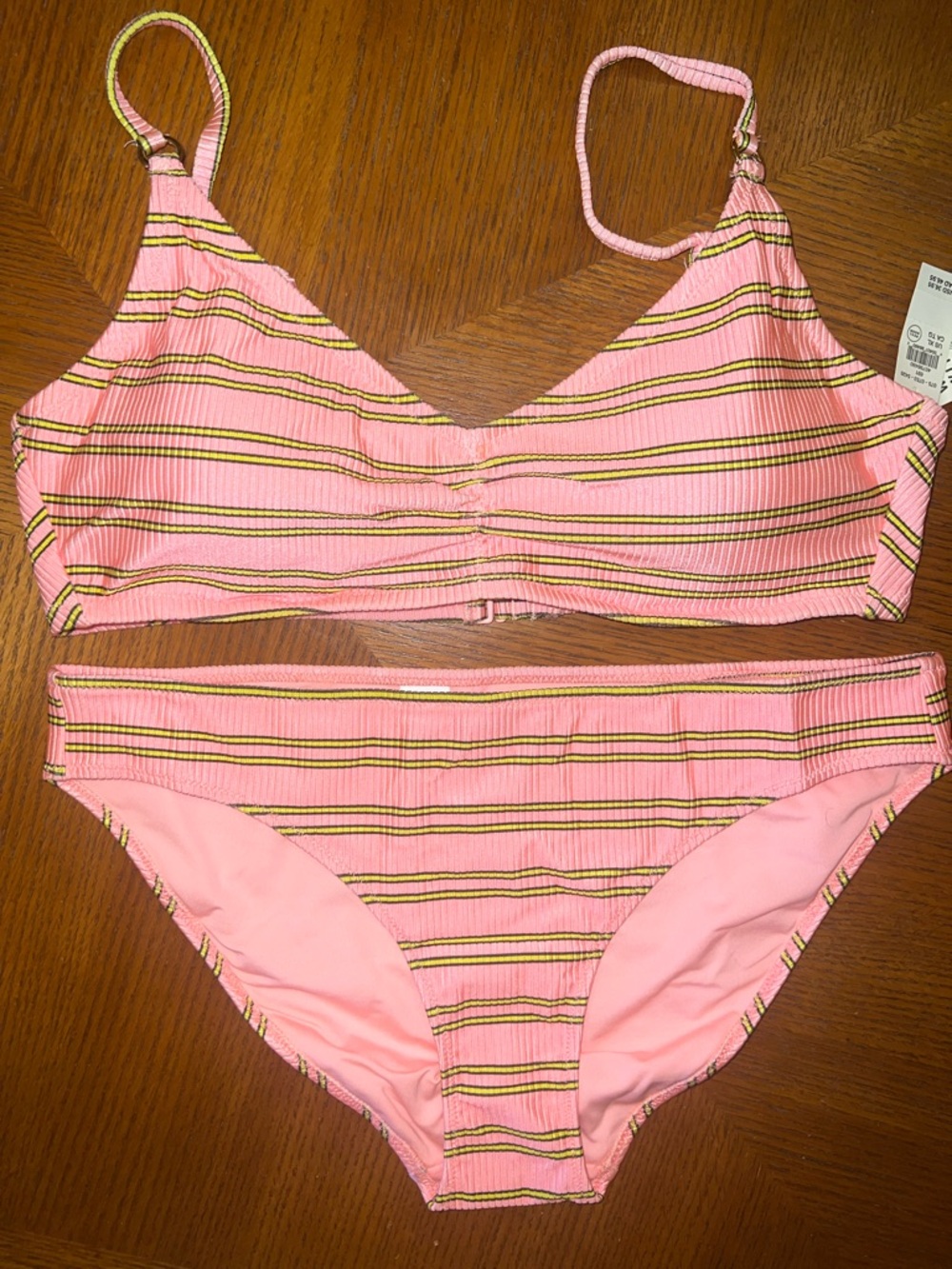 Aerie Pink Striped Ribbed Bikini L/XL B20